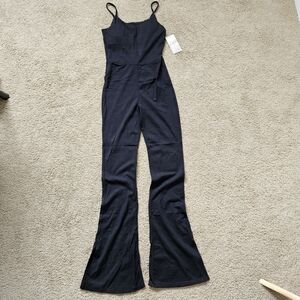 Black Spaghetti-Strap Flare Leg Jumpsuit - Casual or Workout